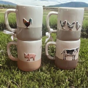 Rae Dunn CLUCK MOO OINK & Rooster CLUCK mug set Farmhouse Farmline
